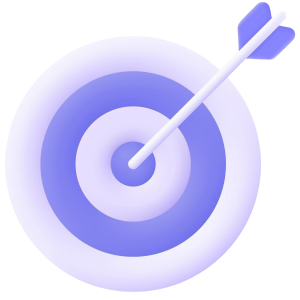Minimalist illustration of a purple target with an arrow in the center, symbolizing precision, achieved goals, and focus on objectives